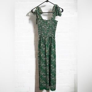 New max studio green floral smocked long maxi dress xs